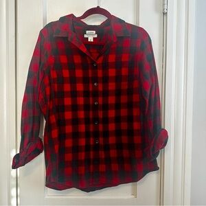L.L. Bean Red and Black Scotch Plaid Flannel Shirt, slightly fitted